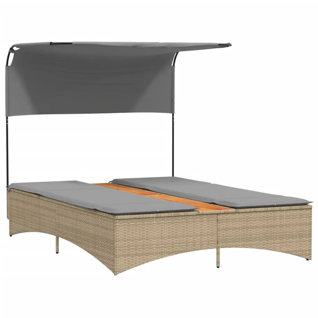 Double Sun Lounger Canopy Adjustable Backrest Cushions Beige