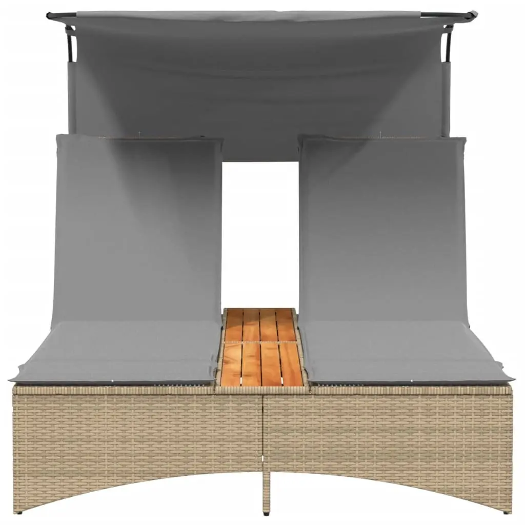 Double Sun Lounger Canopy Adjustable Backrest Cushions Beige