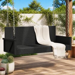 Outdoor Swing Bench Black Hanging Garden Seat Poly Rattan Relaxation Furniture