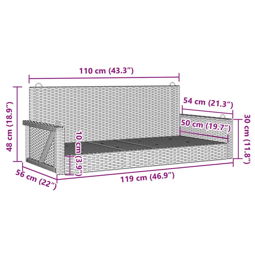 Outdoor Swing Bench Black Poly Rattan 119 x 56 x 48 cm