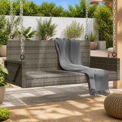 Outdoor Swing Bench Grey Garden Furniture Hanging Seat Poly Rattan Patio Relax