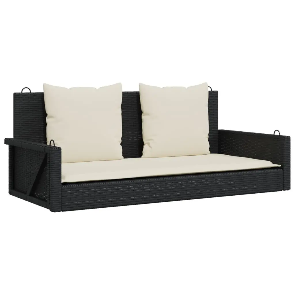 Outdoor Swing Bench Black Poly Rattan with Cushions 119 x 56 x 48 cm