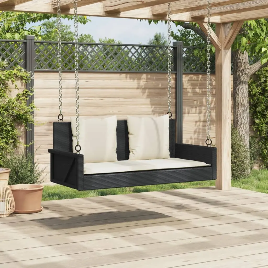 Outdoor Swing Bench Black Poly Rattan with Cushions 119 x 56 x 48 cm