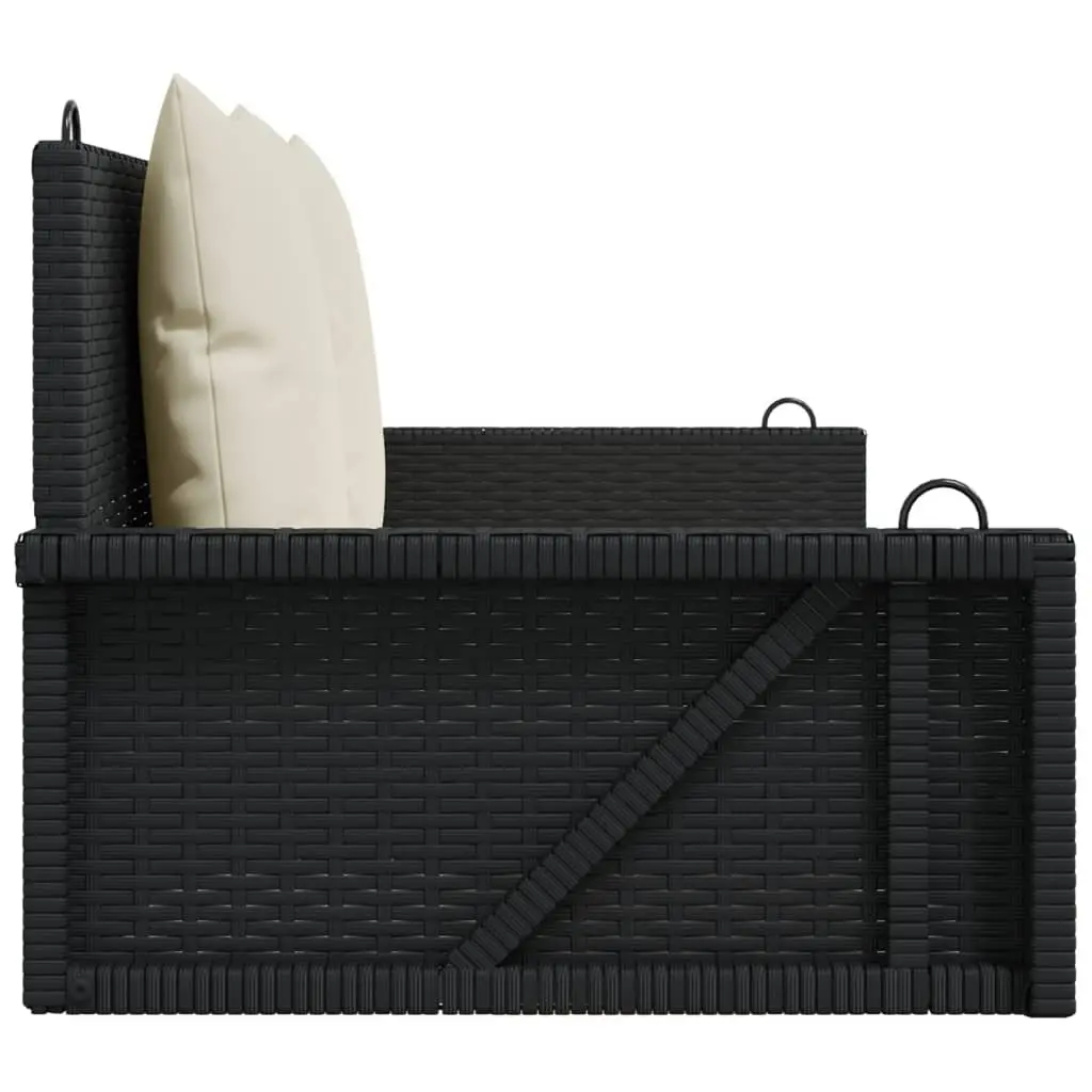 Outdoor Swing Bench Black Poly Rattan with Cushions 119 x 56 x 48 cm