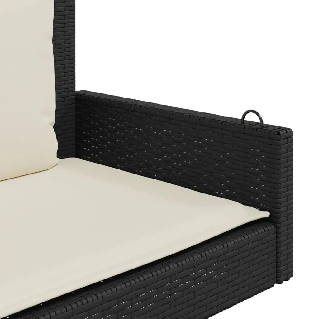 Outdoor Swing Bench Black Poly Rattan with Cushions 119 x 56 x 48 cm