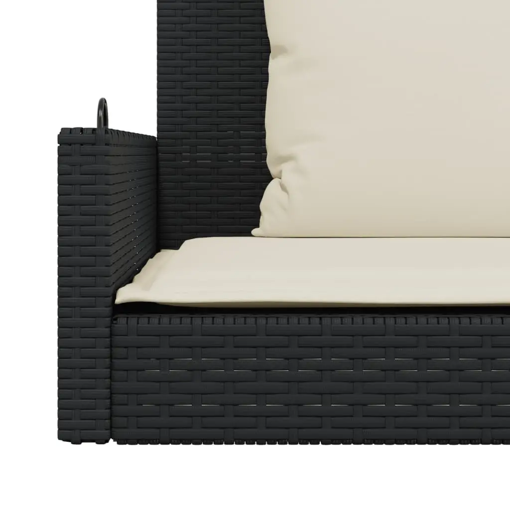 Outdoor Swing Bench Black Poly Rattan with Cushions 119 x 56 x 48 cm