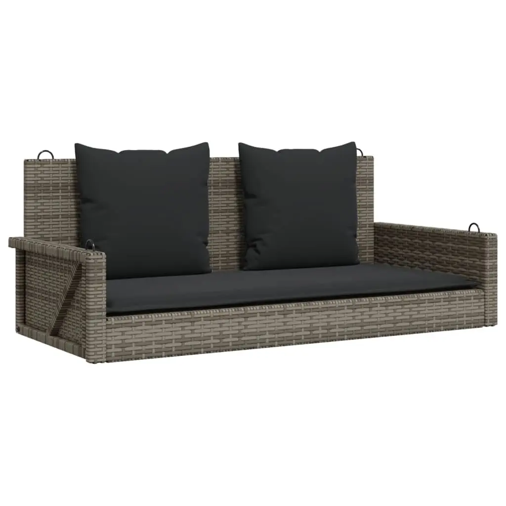 Outdoor Swing Bench Grey Poly Rattan Hanging Garden Seat with Cushions