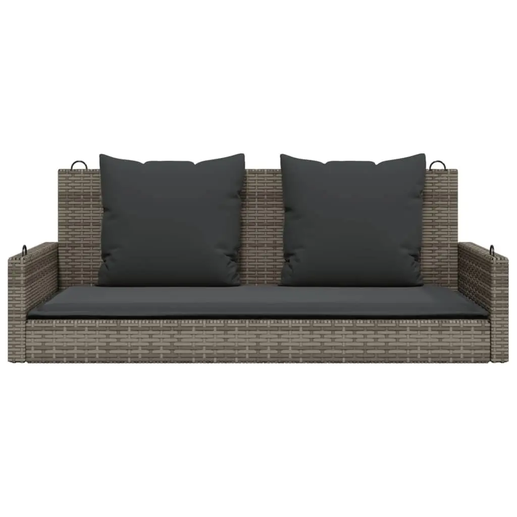 Outdoor Swing Bench Grey Poly Rattan Hanging Garden Seat with Cushions