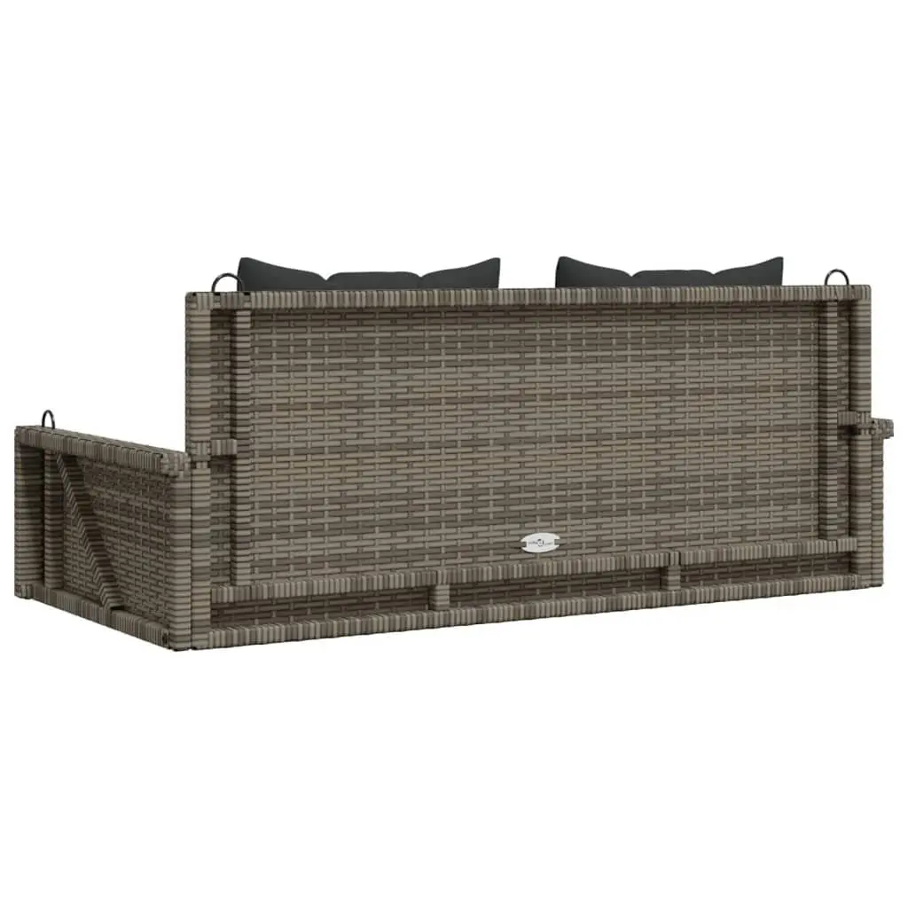 Outdoor Swing Bench Grey Poly Rattan Hanging Garden Seat with Cushions