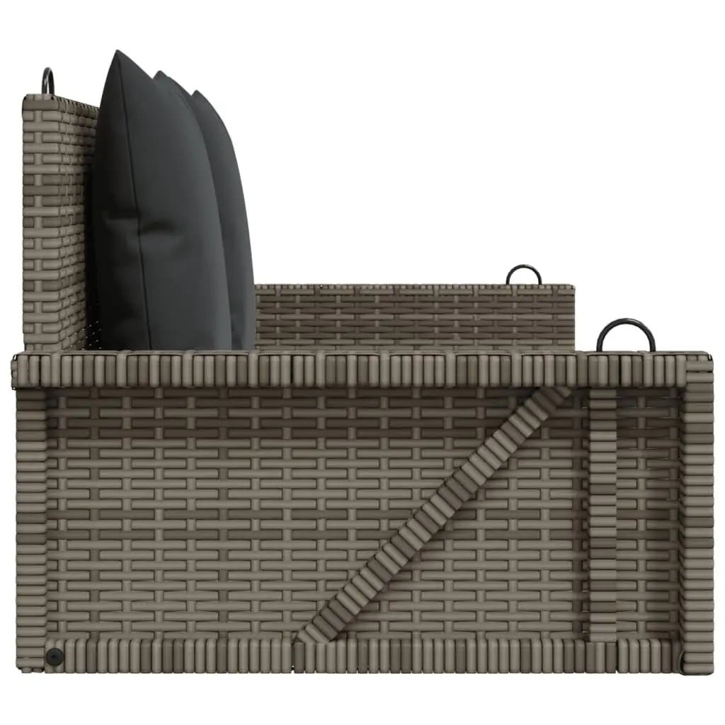 Outdoor Swing Bench Grey Poly Rattan Hanging Garden Seat with Cushions