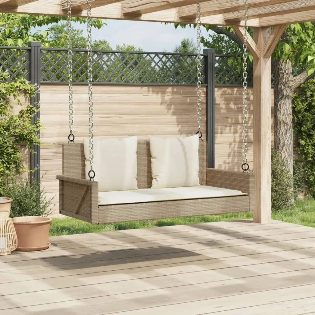 Swing Bench Outdoor Garden Seating Poly Rattan Beige with Cushions 119 x 56 x 48 cm
