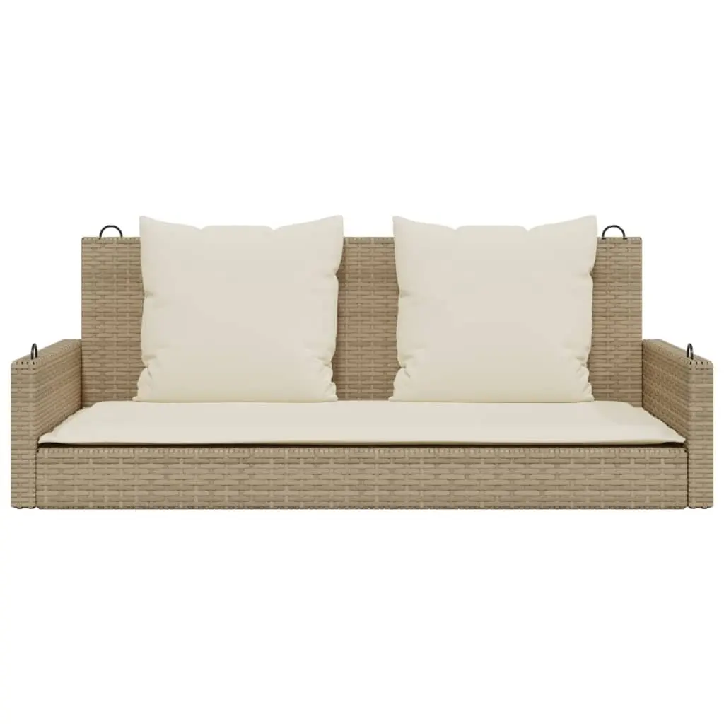 Swing Bench Outdoor Garden Seating Poly Rattan Beige with Cushions 119 x 56 x 48 cm
