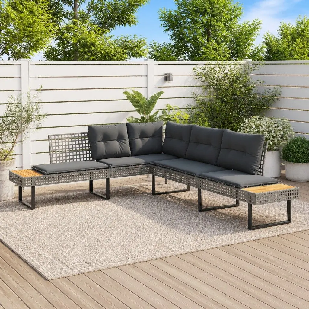 L-Shaped Garden Sofa Set in Grey