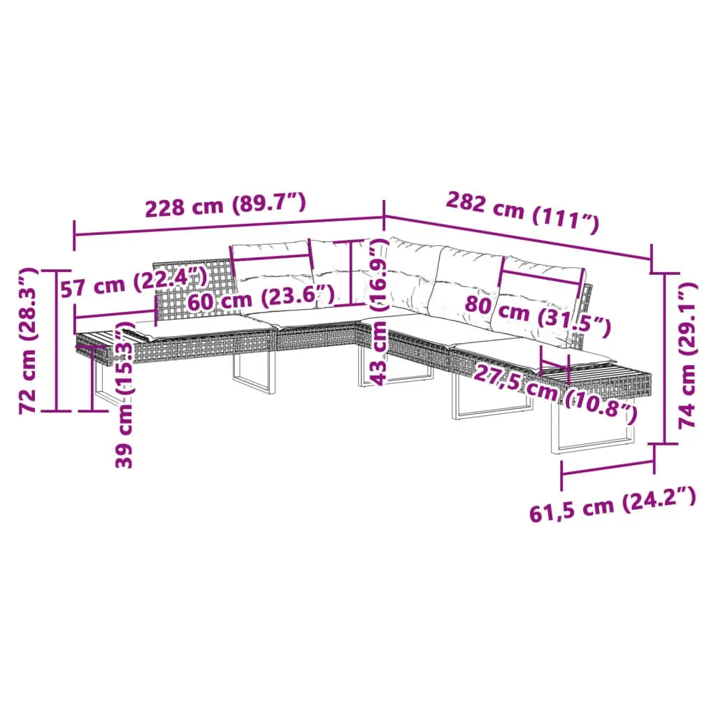 L-Shaped Garden Sofa Set in Grey