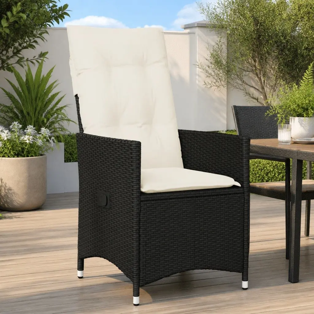 Outdoor Reclining Chair Black Poly Rattan with Cushions Adjustable Backrest