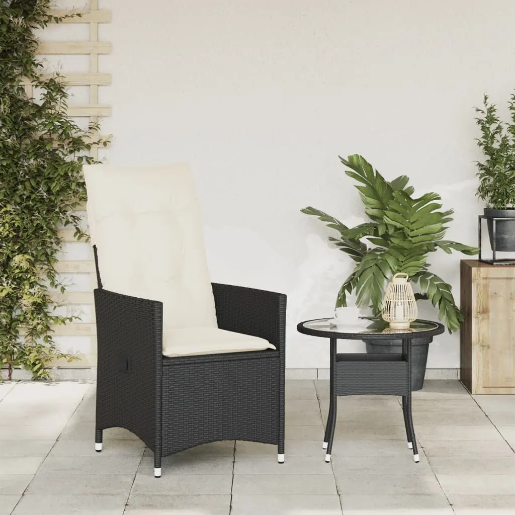 Outdoor Reclining Chair Black Poly Rattan with Cushions Adjustable Backrest