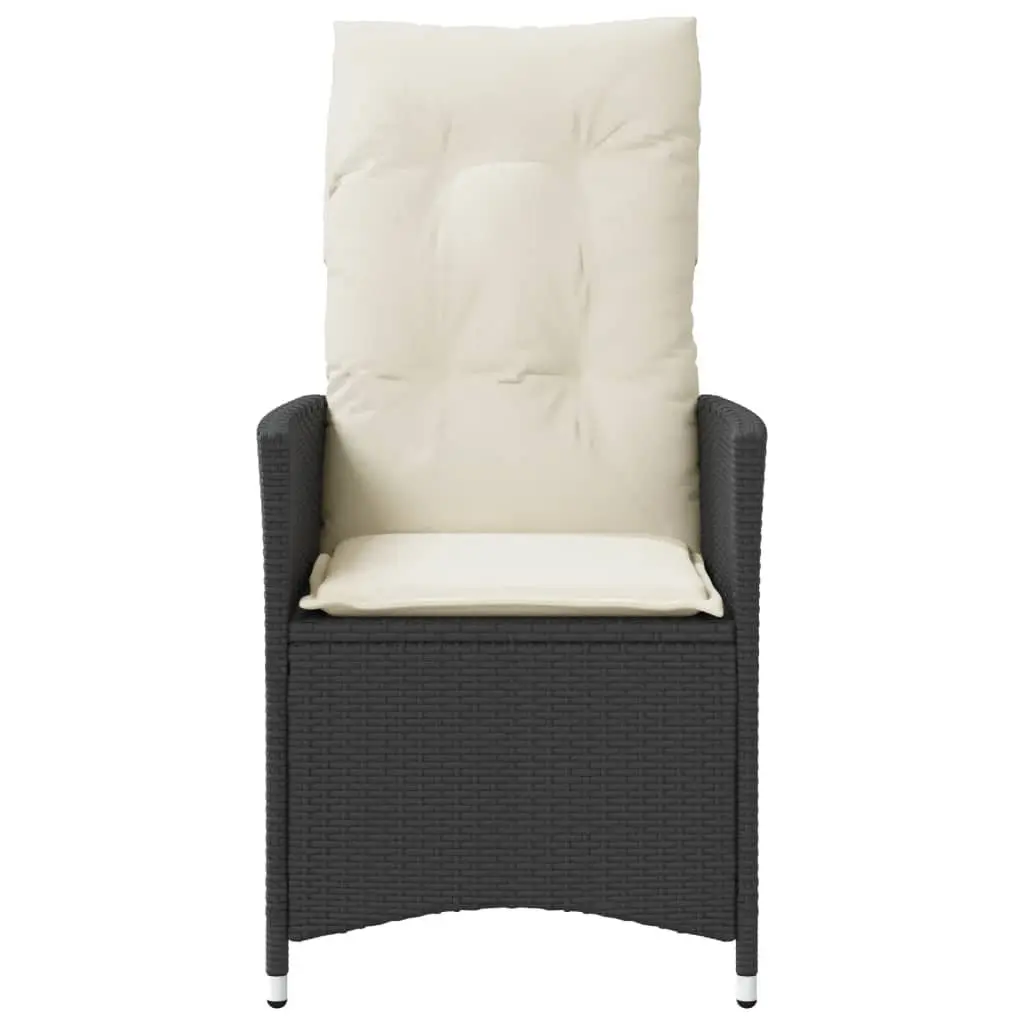 Outdoor Reclining Chair Black Poly Rattan with Cushions Adjustable Backrest