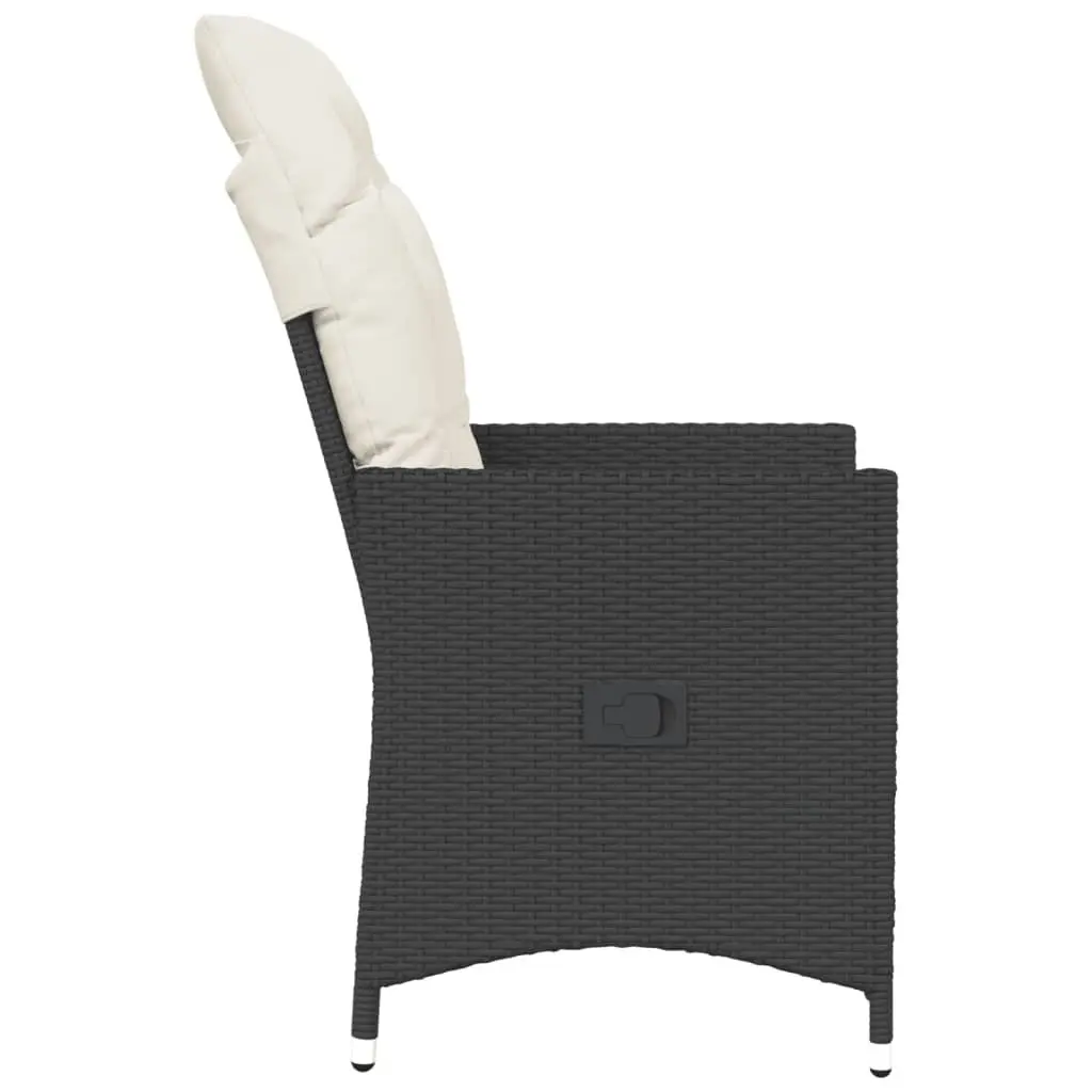 Outdoor Reclining Chair Black Poly Rattan with Cushions Adjustable Backrest