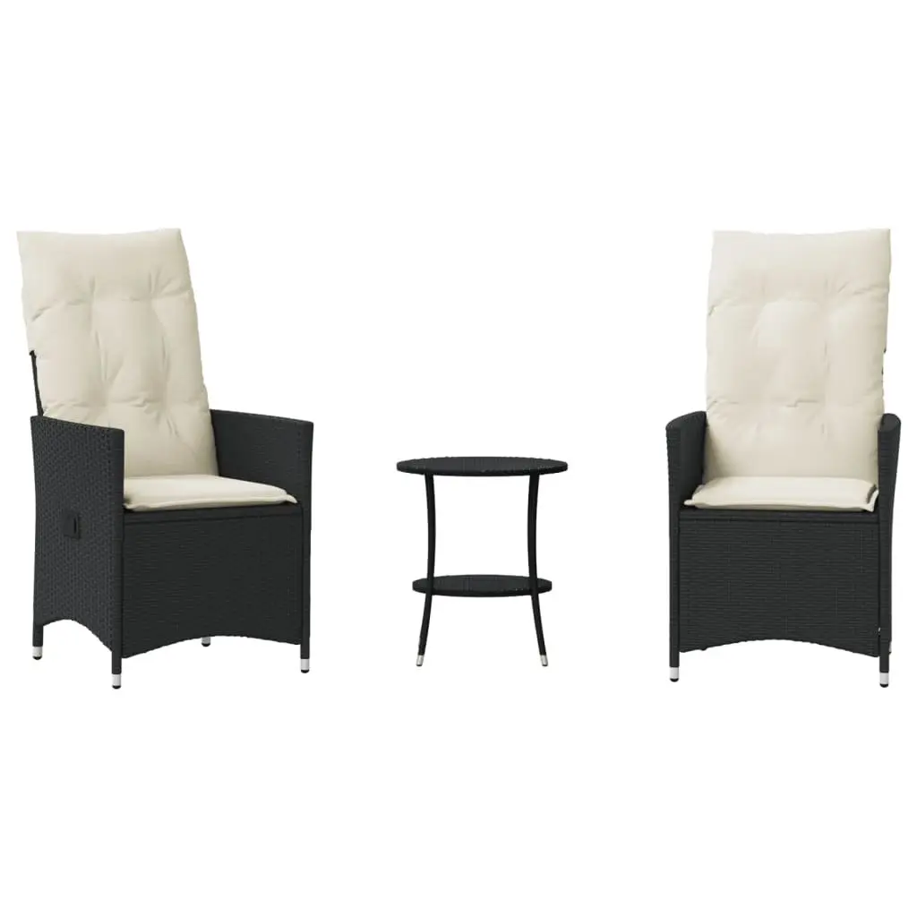 Bistro Set 3 Piece Outdoor Furniture PE Rattan Adjustable Backrest Cushions