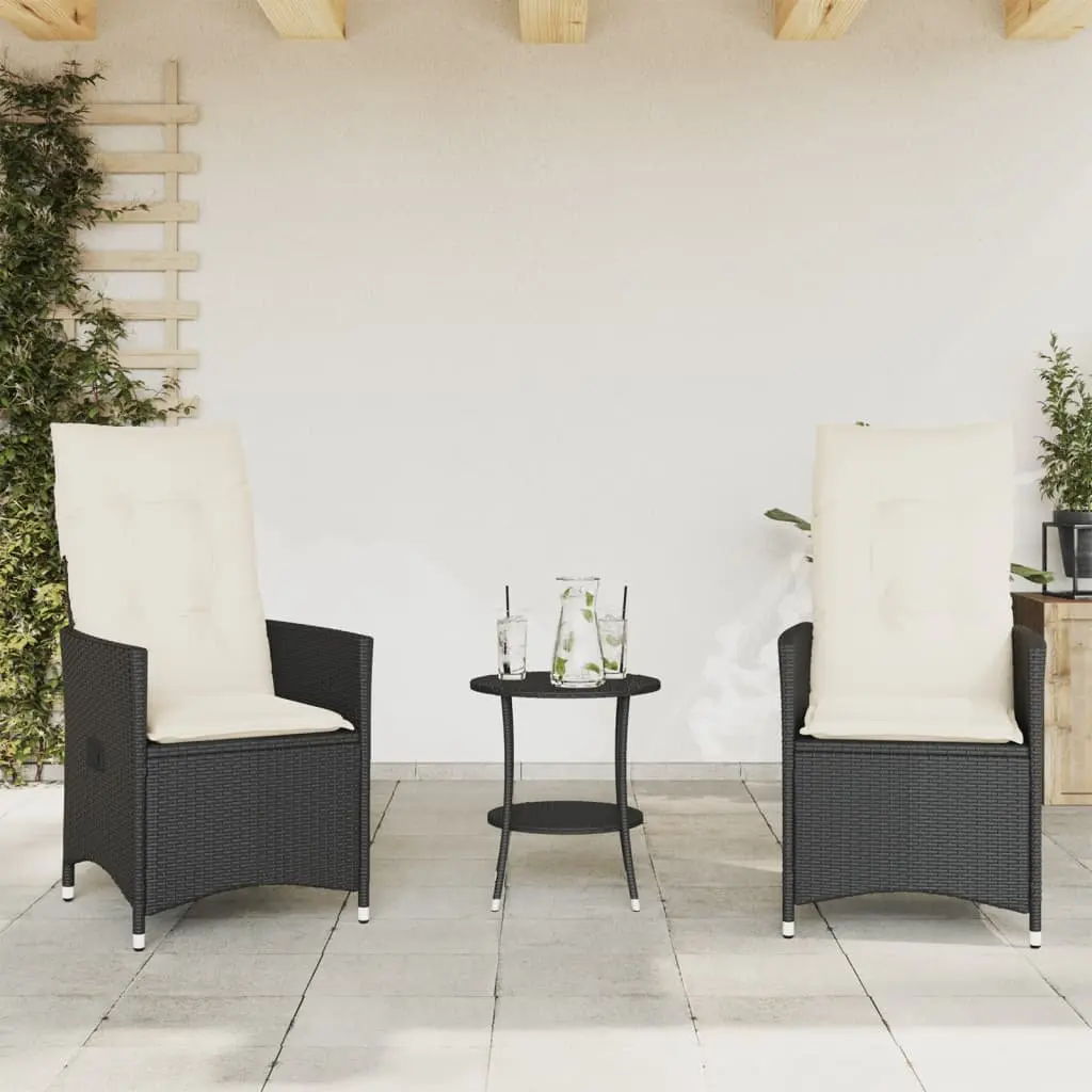 Bistro Set 3 Piece Outdoor Furniture PE Rattan Adjustable Backrest Cushions
