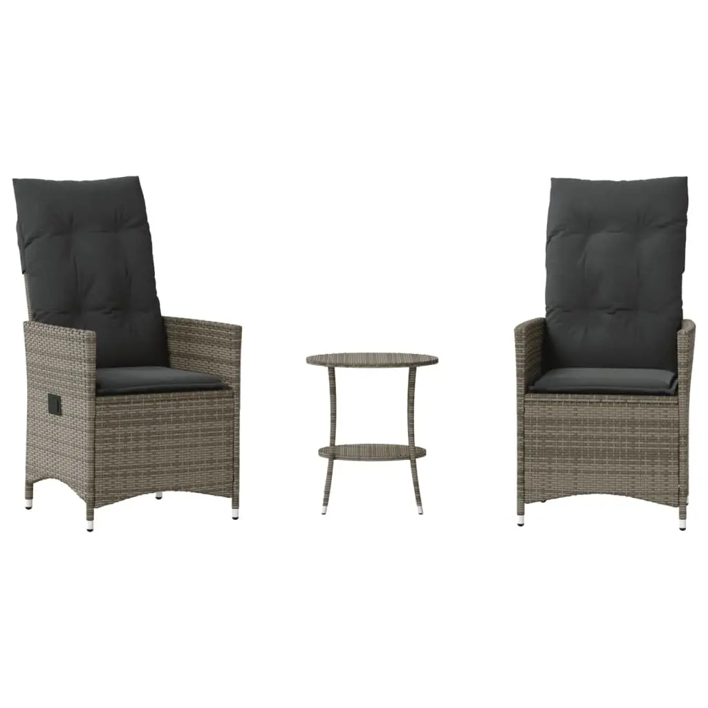 Outdoor Bistro Set 3 Piece Garden Furniture with Cushions Grey Poly Rattan