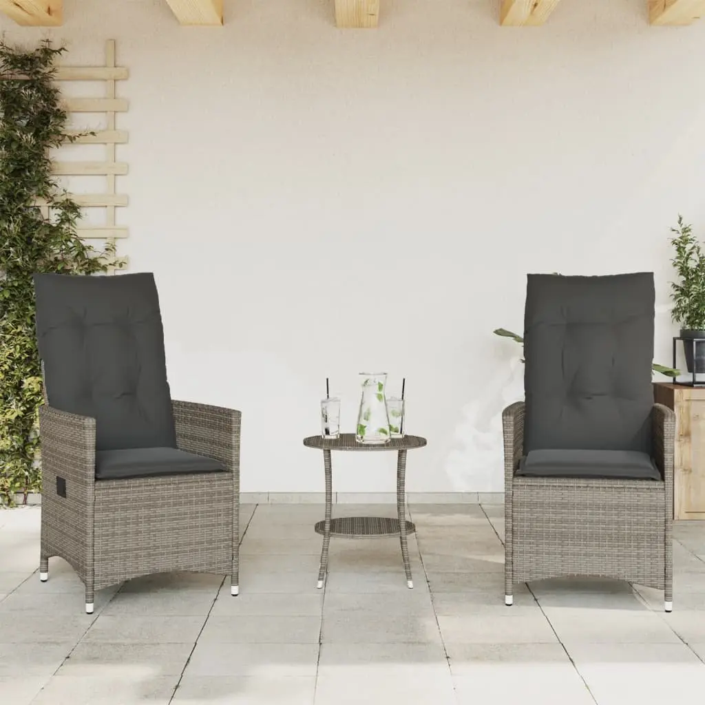 Outdoor Bistro Set 3 Piece Garden Furniture with Cushions Grey Poly Rattan