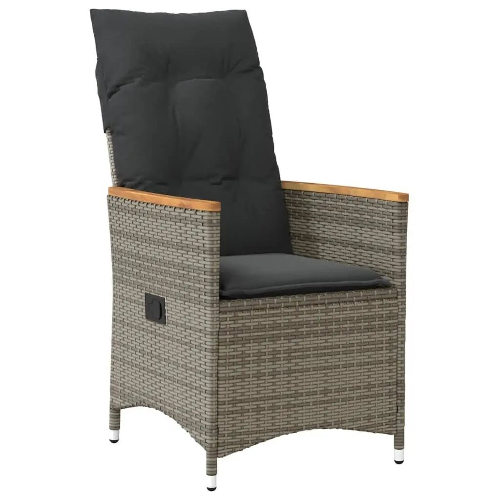 3 Piece Outdoor Bistro Set Grey Poly Rattan Adjustable Backrest