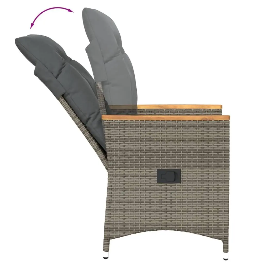 3 Piece Outdoor Bistro Set Grey Poly Rattan Adjustable Backrest
