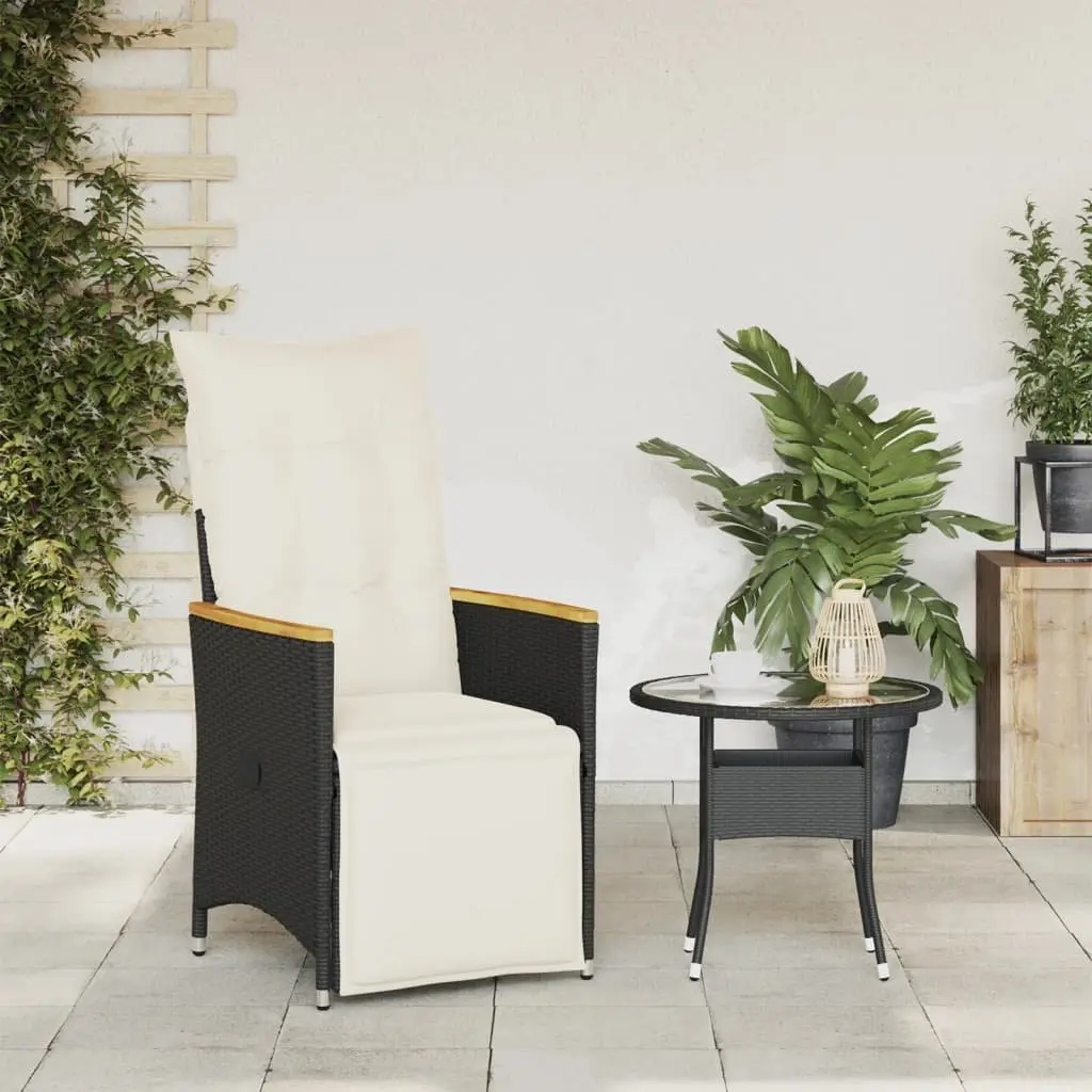 Adjustable Reclining Garden Chair with Cushions Black Outdoor Furniture