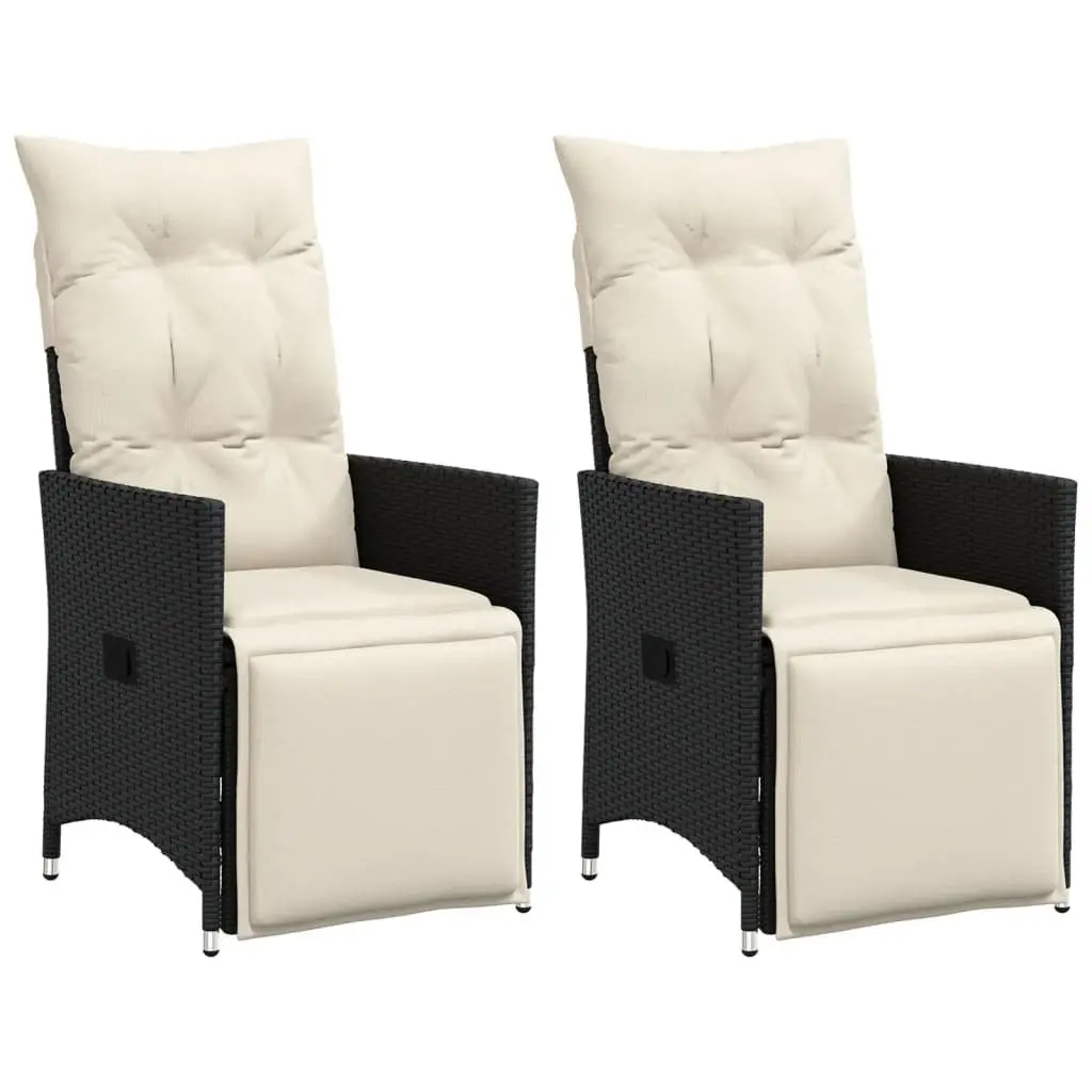 Reclining Garden Chairs 2 pcs Outdoor Seating with Cushions Black Poly Rattan