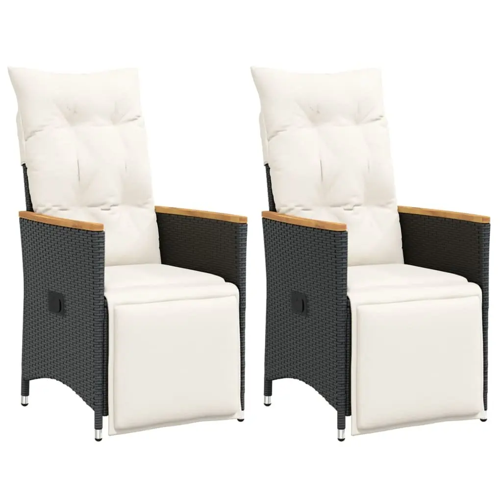 Reclining Garden Chairs Adjustable Black 2 Piece with Cushions Outdoor Seating