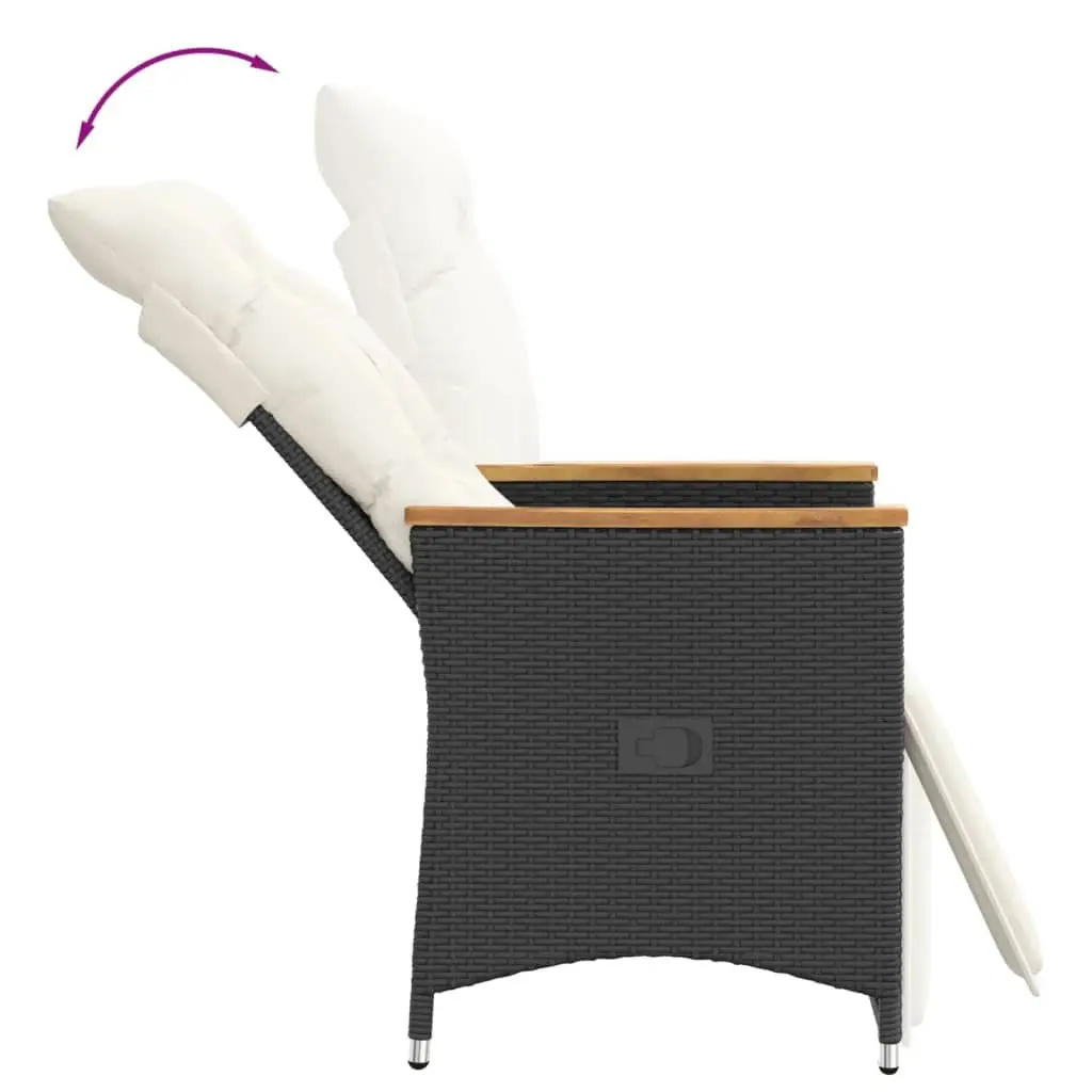 Reclining Garden Chairs Adjustable Black 2 Piece with Cushions Outdoor Seating