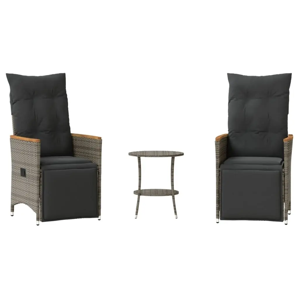 Outdoor Bistro Set Grey Poly Rattan 3 Piece with Cushions