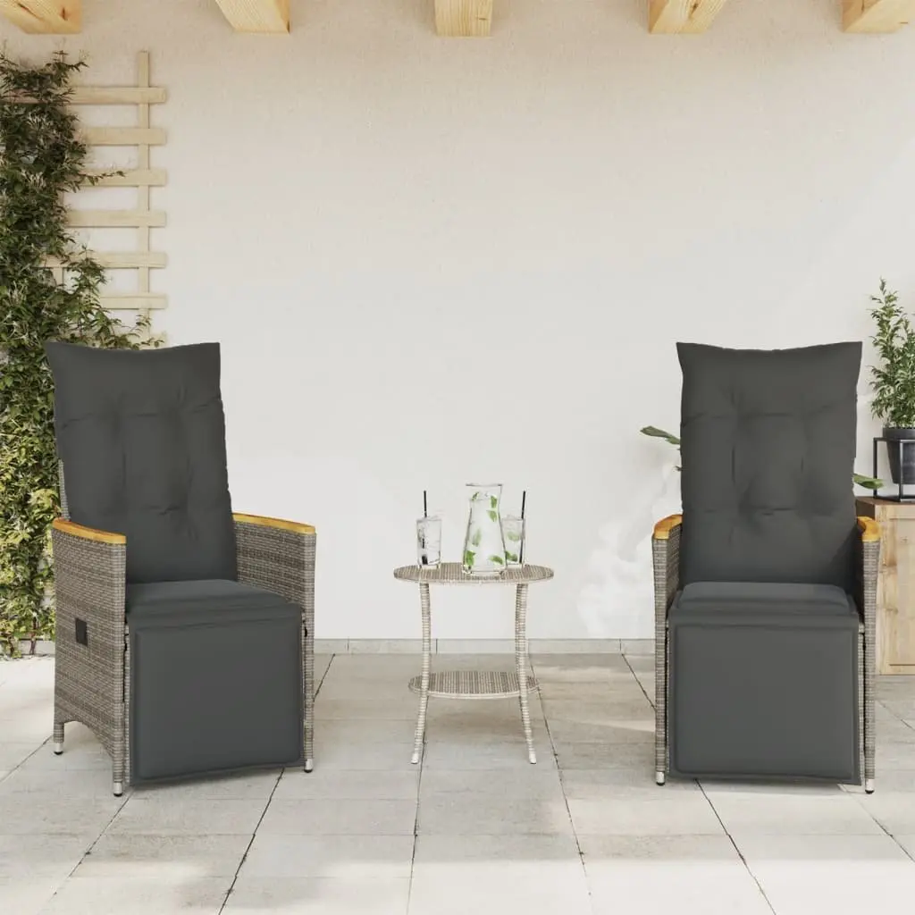 Outdoor Bistro Set Grey Poly Rattan 3 Piece with Cushions