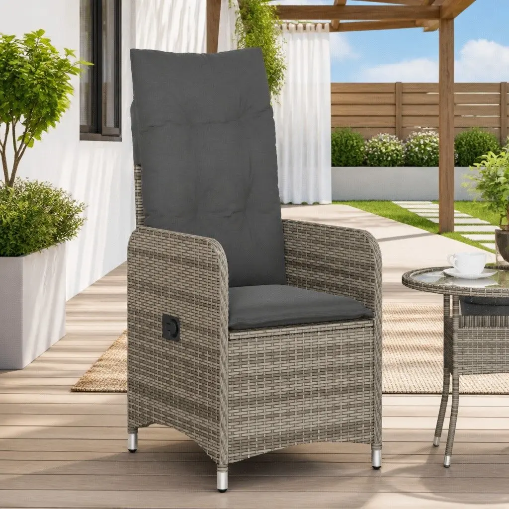 Reclining Garden Chair Adjustable Backrest Grey Cushions