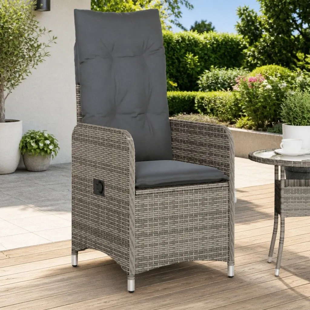 Outdoor Reclining Garden Chairs 2 Piece Set Grey Poly Rattan with Cushions