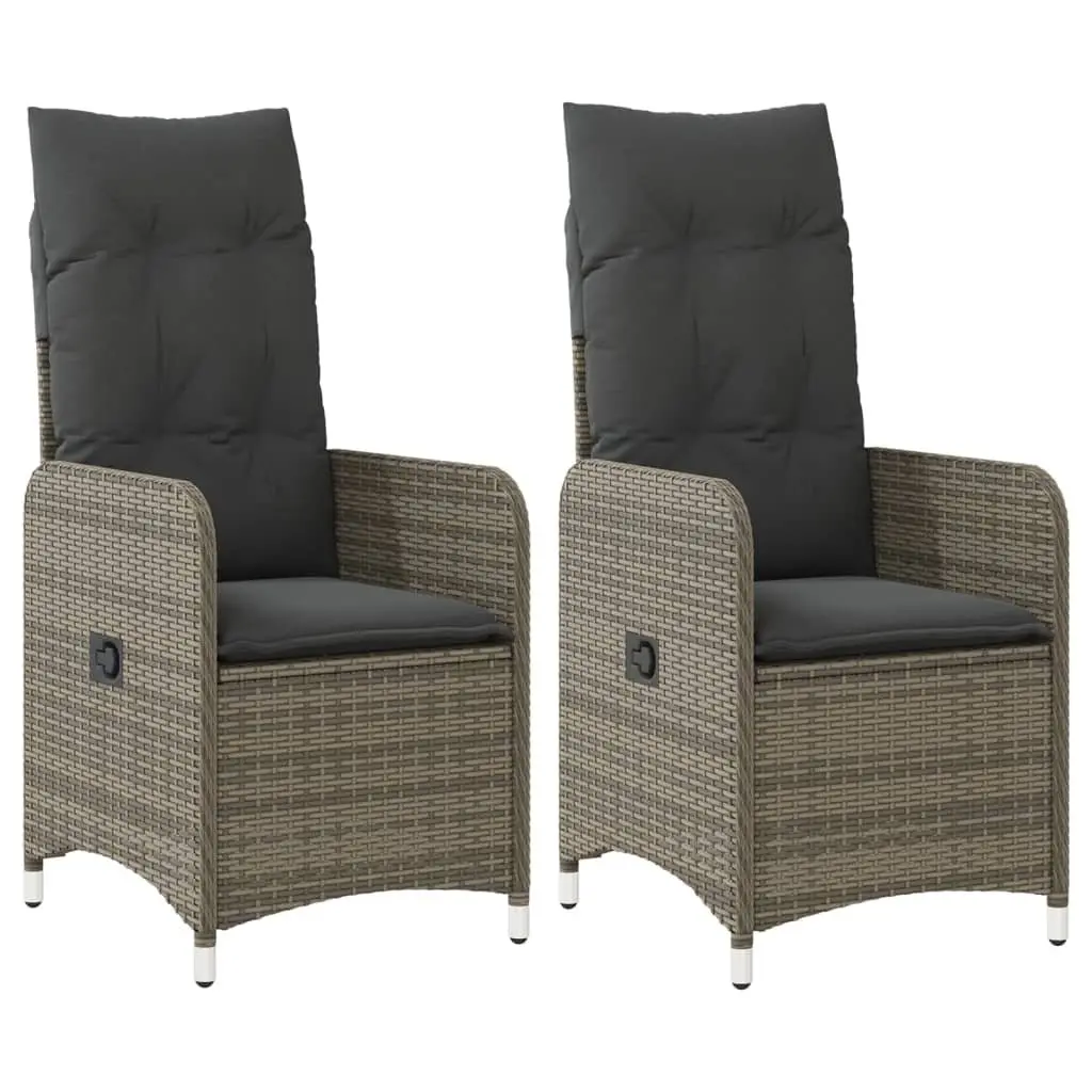 Outdoor Reclining Garden Chairs 2 Piece Set Grey Poly Rattan with Cushions