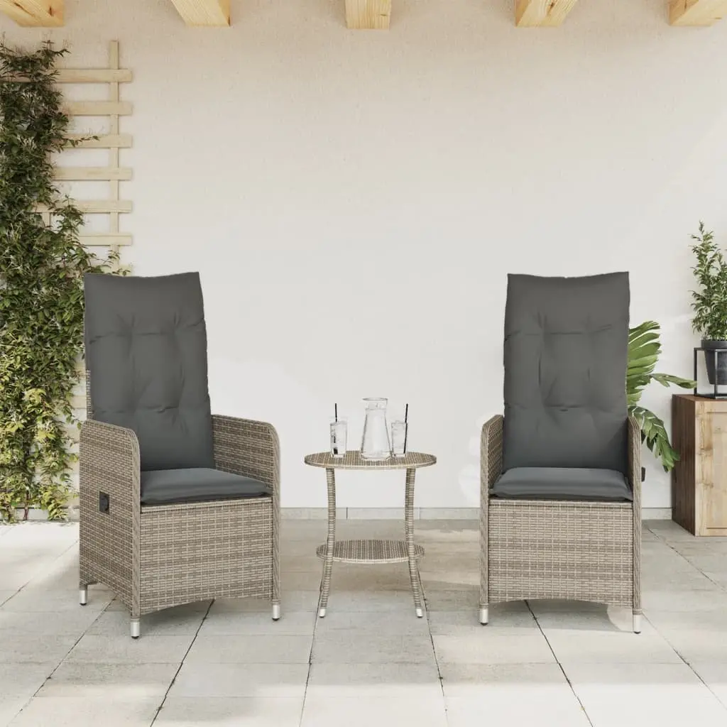 Outdoor Reclining Garden Chairs 2 Piece Set Grey Poly Rattan with Cushions