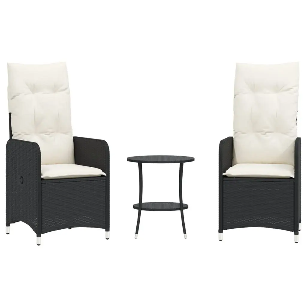 Reclining Garden Chairs Black Poly Rattan 2 Piece Set with Table