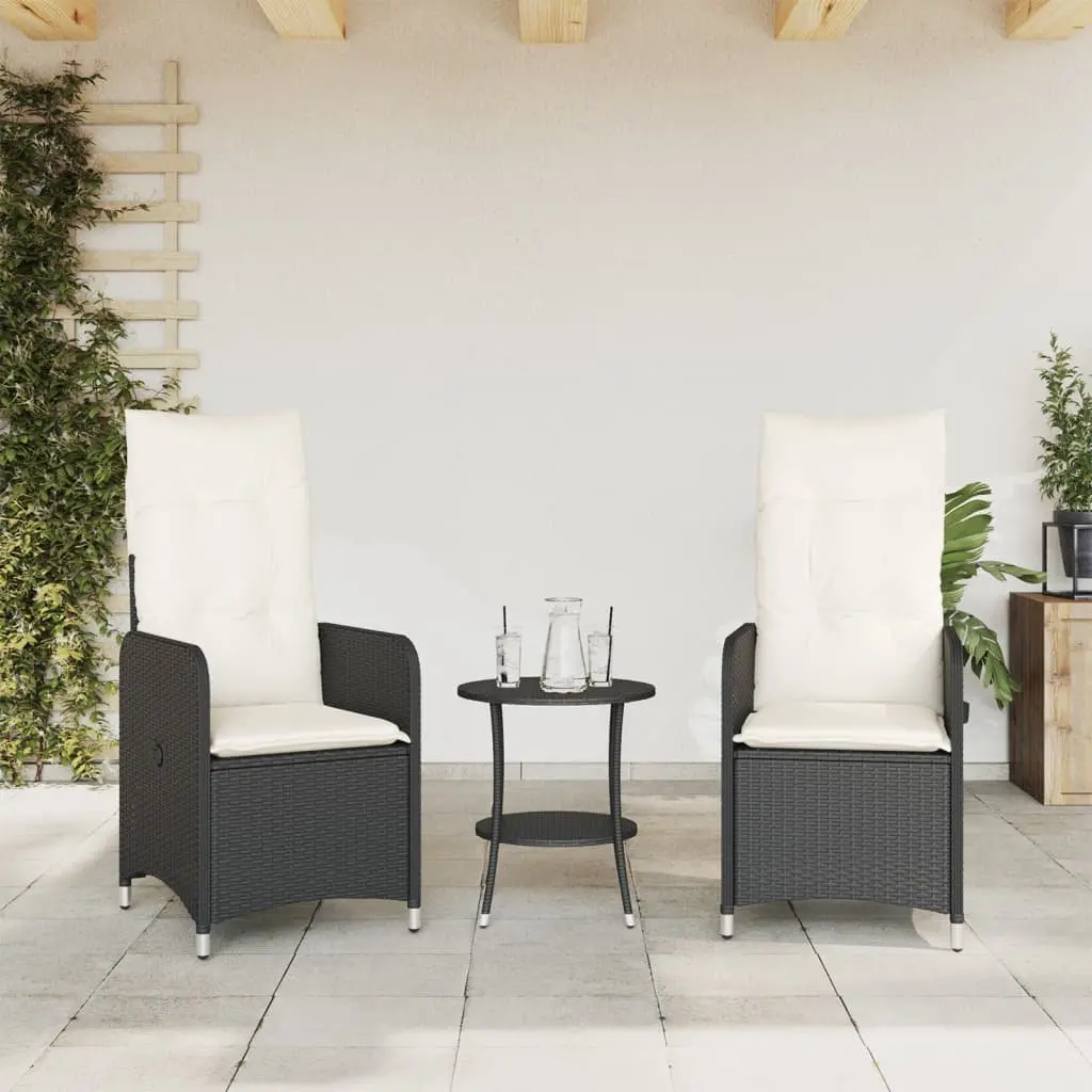Reclining Garden Chairs Black Poly Rattan 2 Piece Set with Table