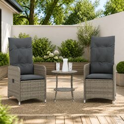 Outdoor Reclining Garden Chairs Set 2 pcs with Side Table Grey Poly Rattan