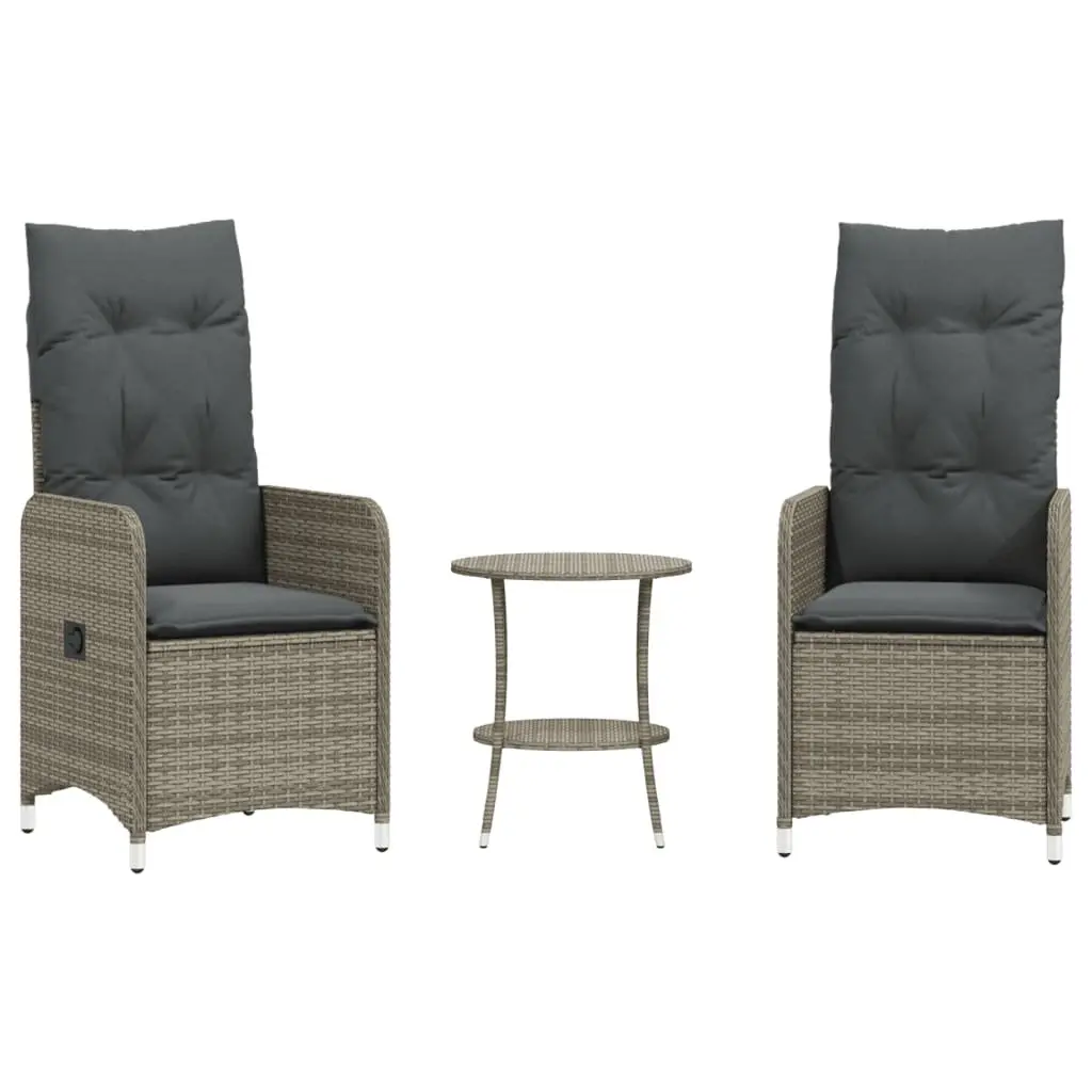 Reclining Garden Chairs Set 2 Piece Adjustable Backrest Grey PE Poly Rattan