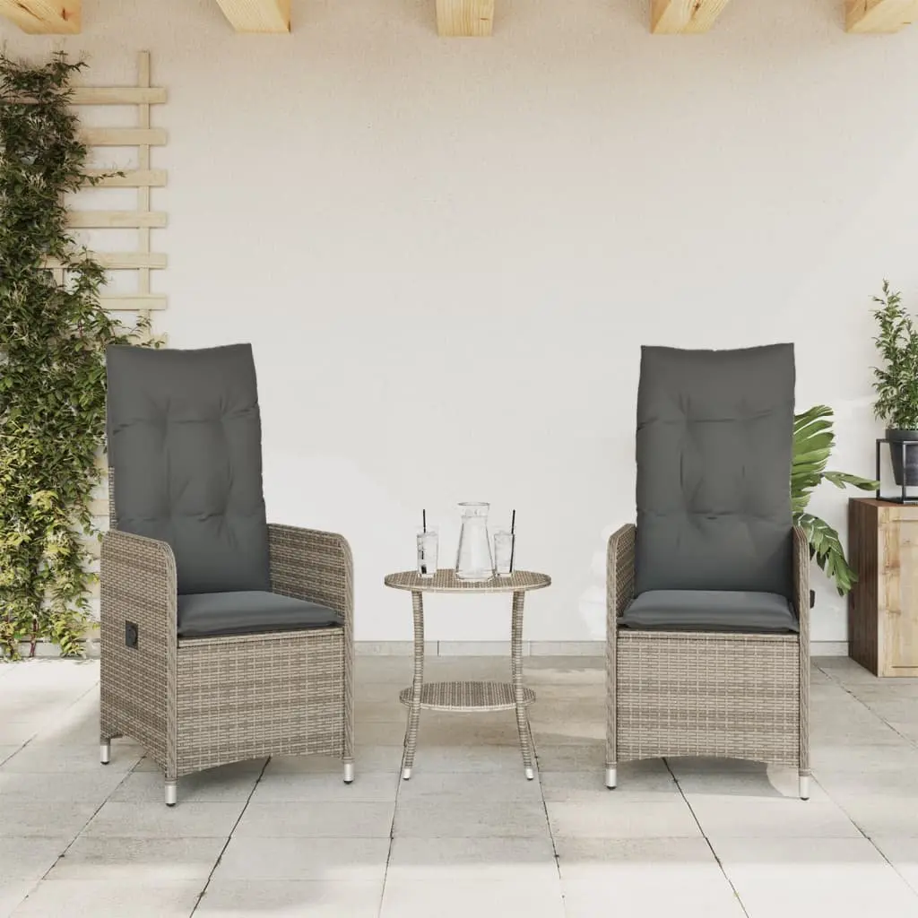 Reclining Garden Chairs Set 2 Piece Adjustable Backrest Grey PE Poly Rattan
