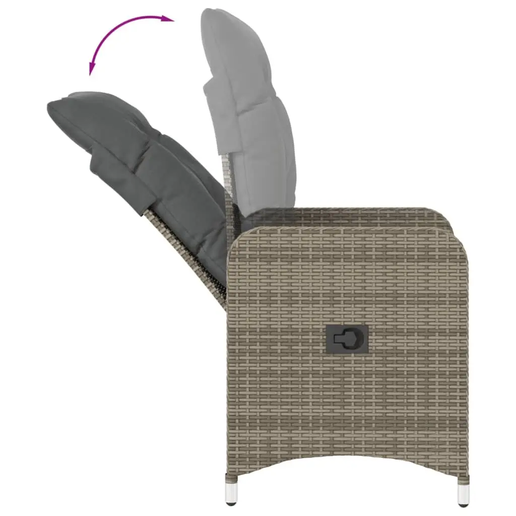 Reclining Garden Chairs Set 2 Piece Adjustable Backrest Grey PE Poly Rattan