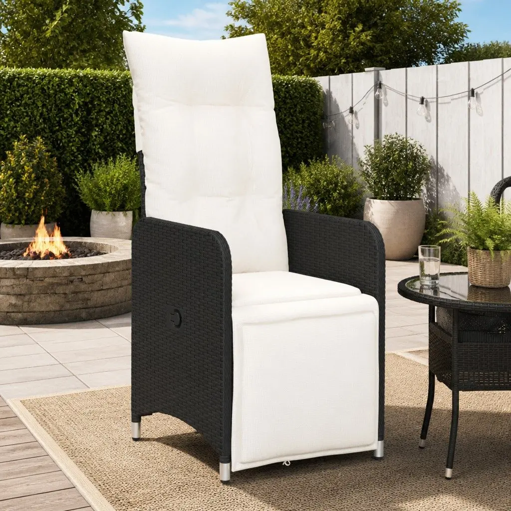 Reclining Outdoor Garden Chair Adjustable Backrest Footrest with Cushions Black