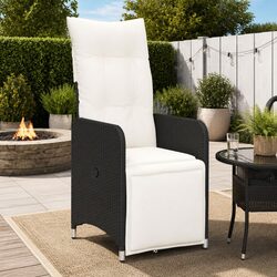 Reclining Outdoor Garden Chair Adjustable Backrest Footrest with Cushions Black