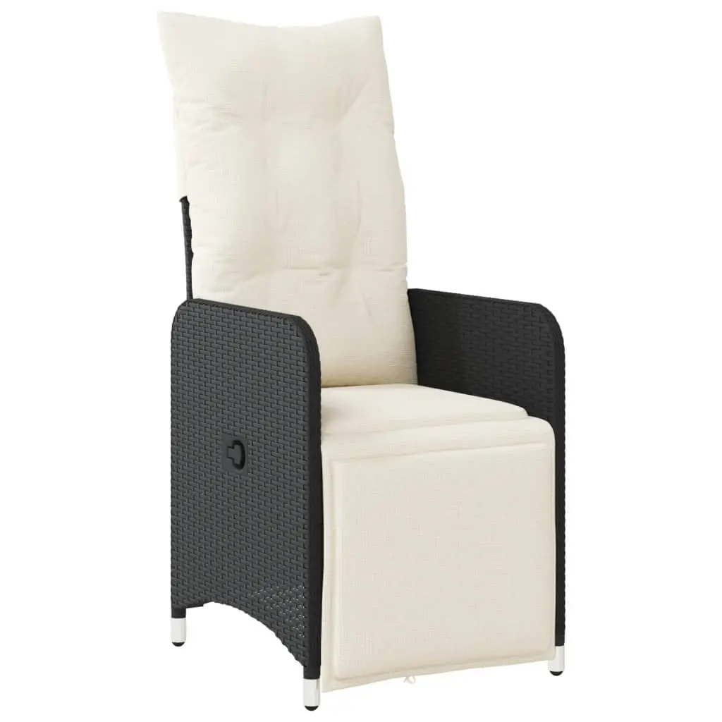 Reclining Outdoor Garden Chair Adjustable Backrest Footrest with Cushions Black