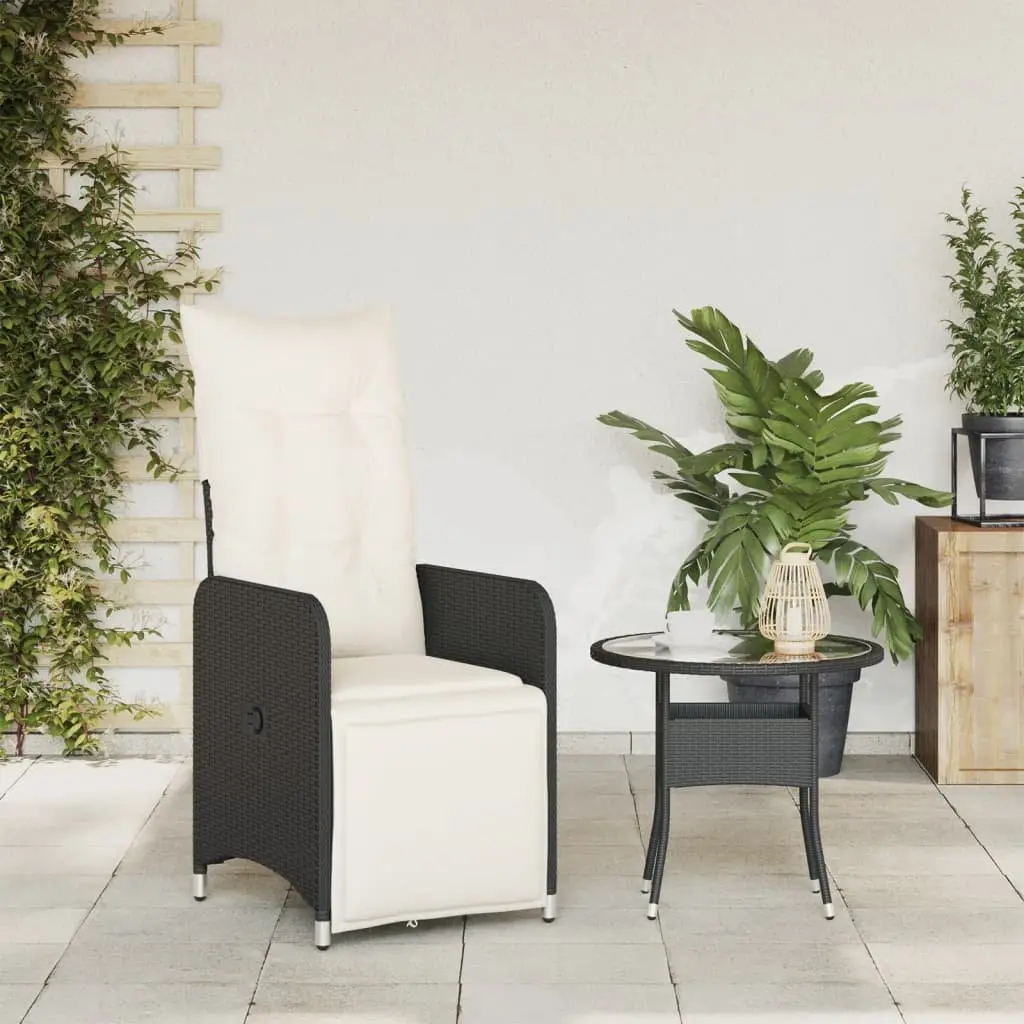 Reclining Outdoor Garden Chair Adjustable Backrest Footrest with Cushions Black