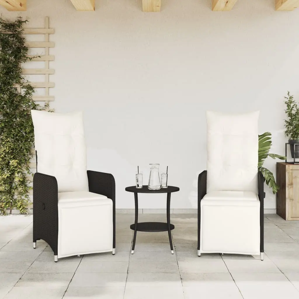 Reclining Garden Chairs Adjustable Backrest and Footrest 2 Piece Set with Cushions Black