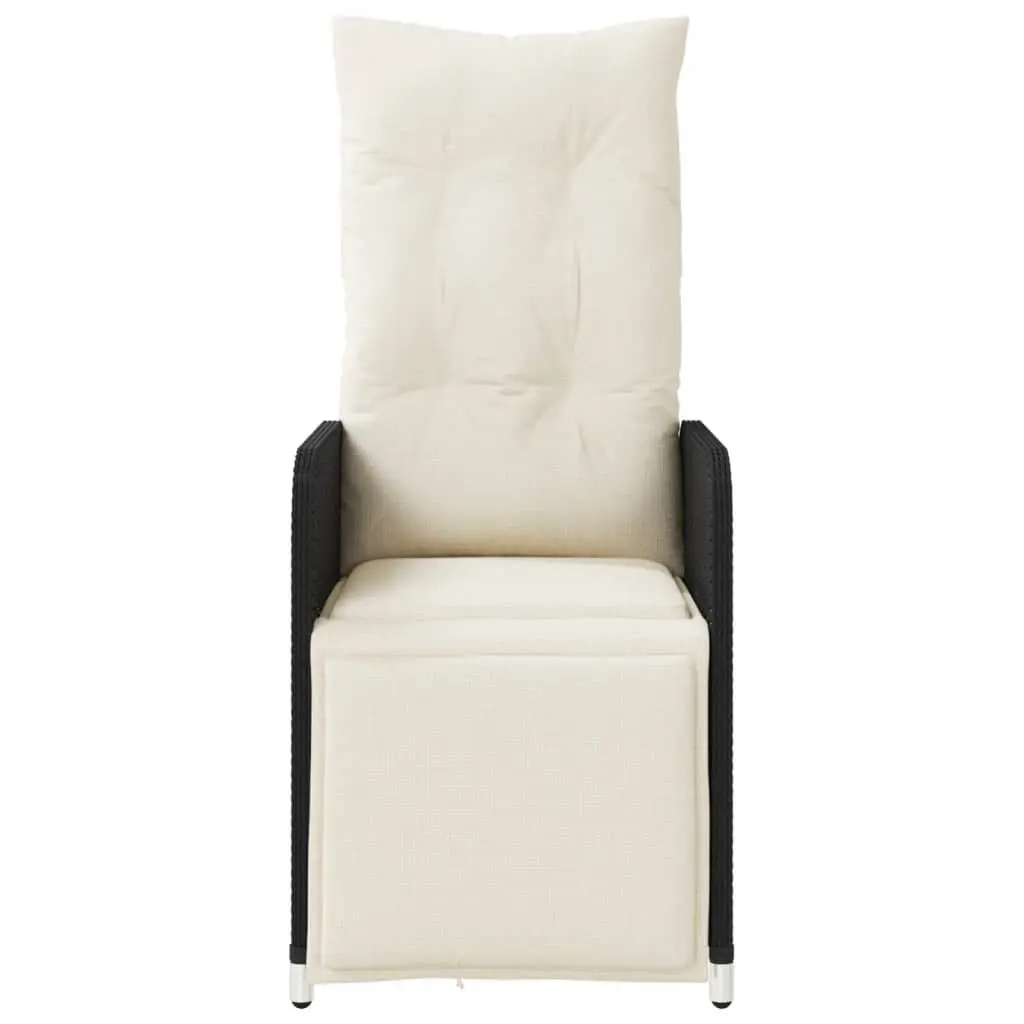 Reclining Garden Chairs Adjustable Backrest and Footrest 2 Piece Set with Cushions Black